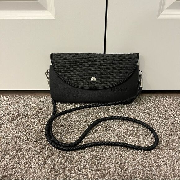 JU’STO Modular Black Woven crossbody flap bag - Picture 1 of 13
